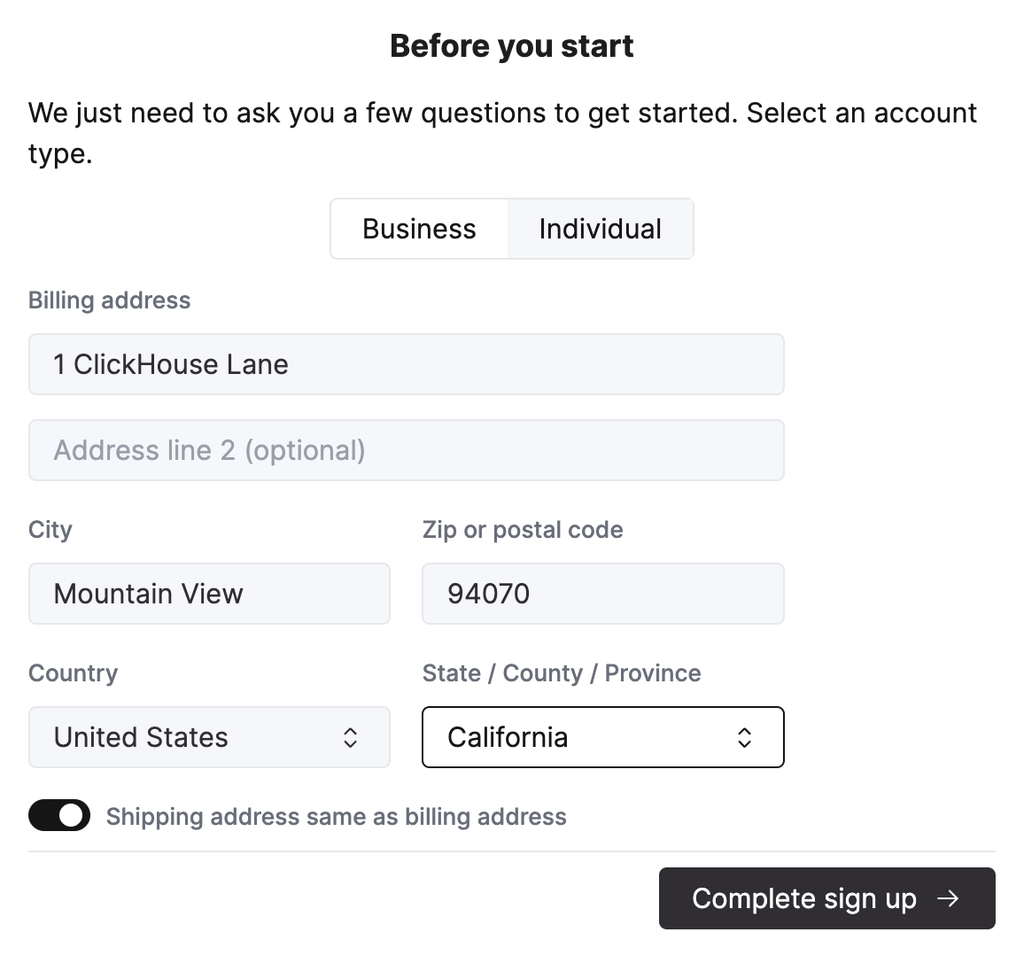 Страница входа в ClickHouse Cloud