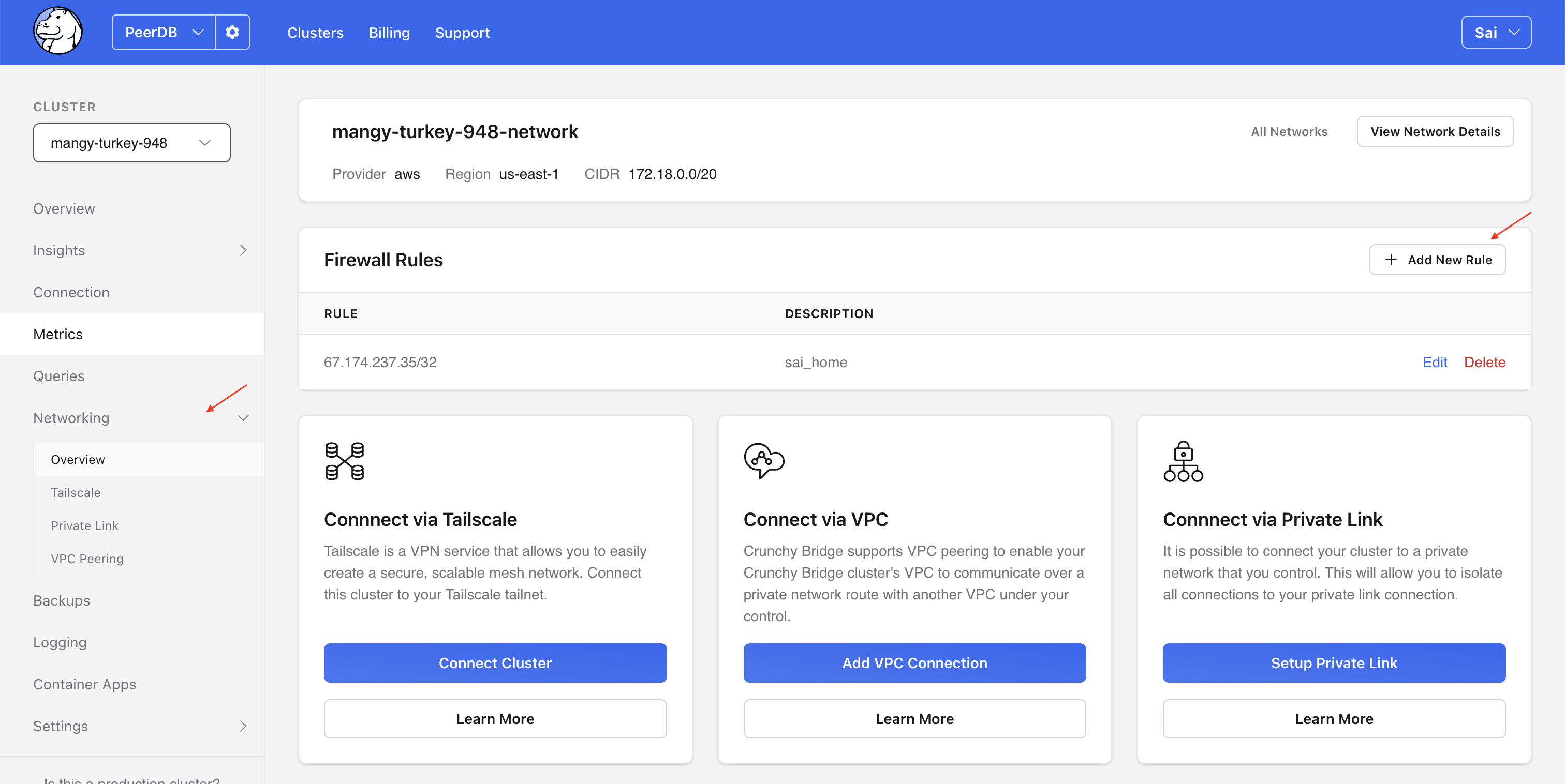 Где найти Firewall Rules в Crunchy Bridge?